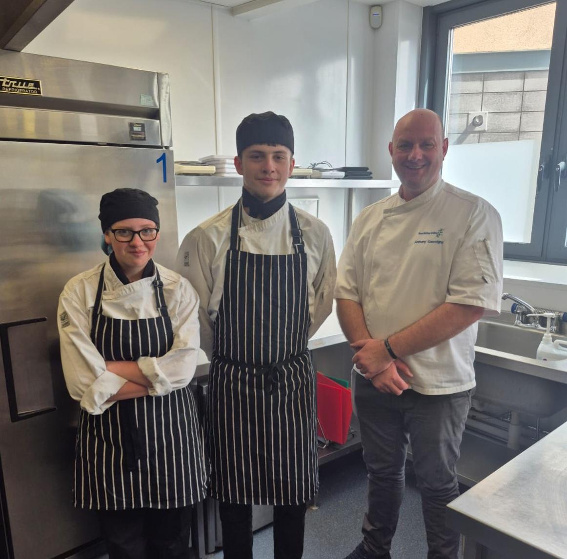 Sarah Fiberg, Lewis Gurney and Anthony Gascoigne standing together before heading to leeds for the Yung Risotto Chef of the year competition.